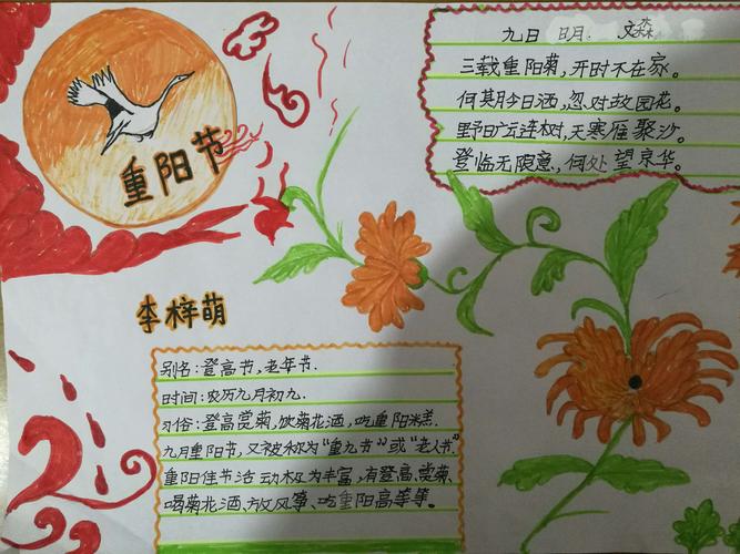 四年级上册重阳节手抄报 不写字-色粉画
