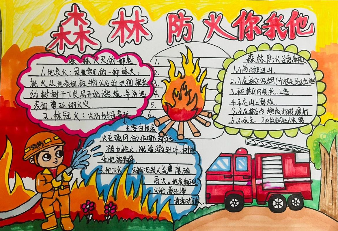 小学生森林防火手抄报内容 二年级森林防火手抄报-色粉画