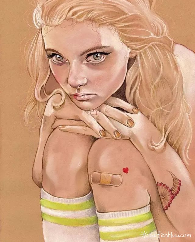 西班牙画家Elena Pancorbo的美女人物色粉画