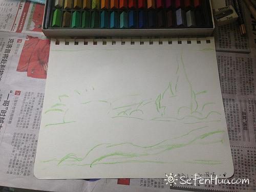 色粉笔粉彩 梵高麦田边的丝柏树 色粉笔粉彩 梵高麦田边的丝柏树